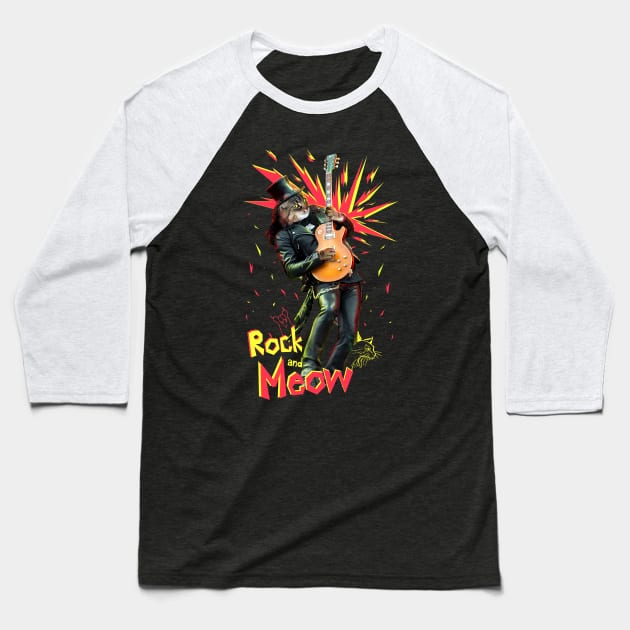 Rock and Meow Baseball T-Shirt by Meows in Clouds